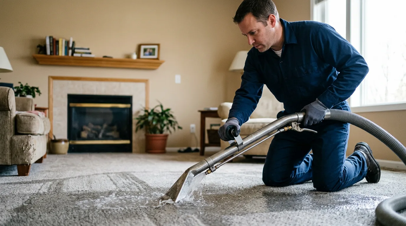 Water damage restoration technician working near Dale, IN